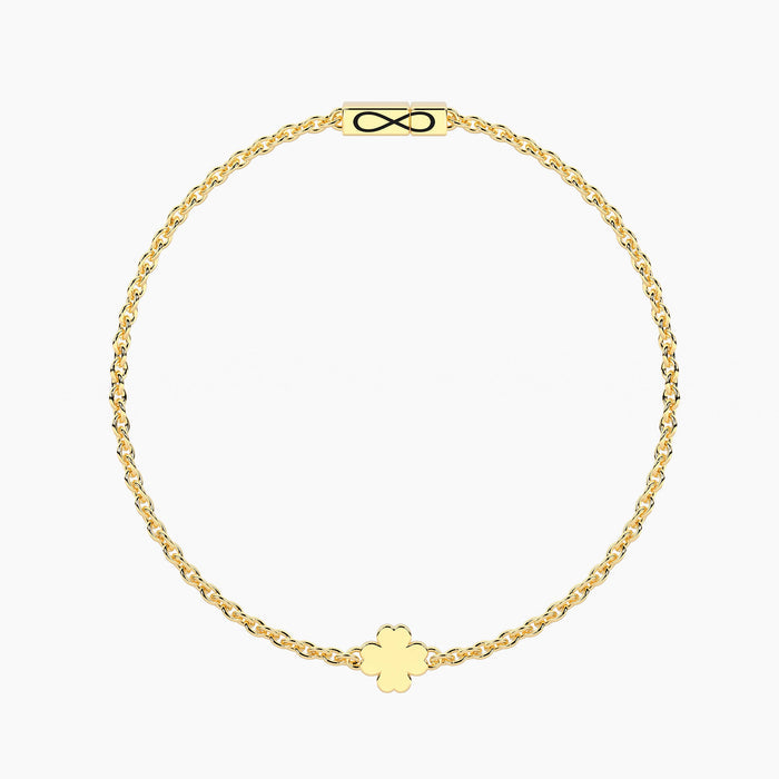 Bracciale Infinity in acciaio dorato con quadrifoglio