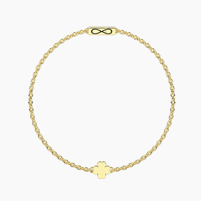Bracciale Infinity in acciaio dorato con quadrifoglio