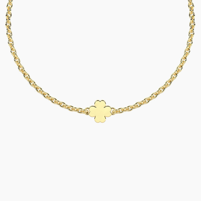Bracciale Infinity in acciaio dorato con quadrifoglio