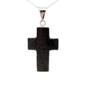 Taxco sterling silver cross pendant with solid black obsidian inlay and plain bail