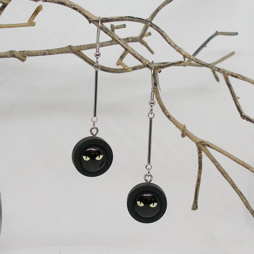Long Black Cat Dangle Earrings