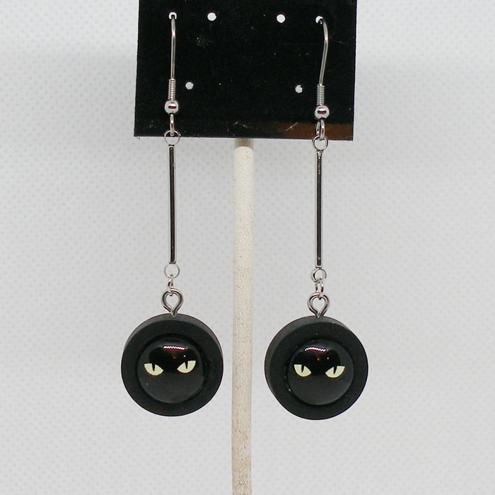 Long Black Cat Dangle Earrings