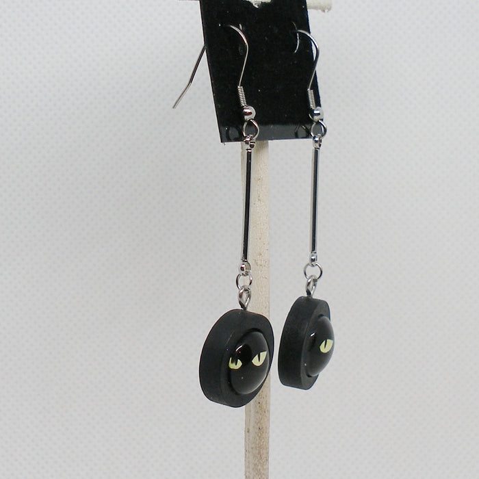 Long Black Cat Dangle Earrings
