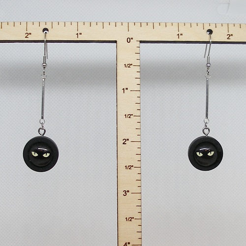 Long Black Cat Dangle Earrings