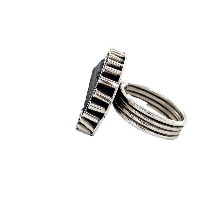 Organic Sterling Silver  Ring- Manuel Figueroa's Black Tourmaline Ring on white background side view