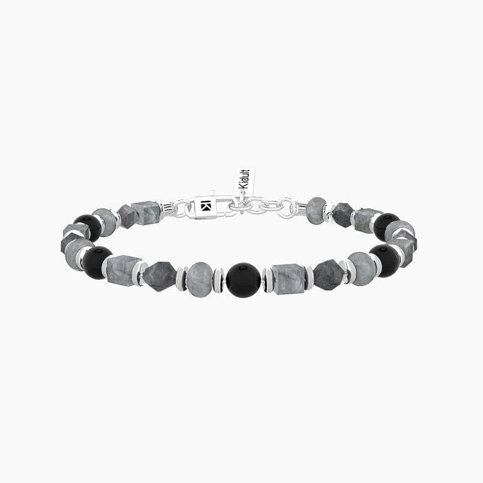 Bracciale uomo con agata nera e grigia