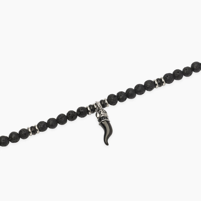Bracciale uomo in acciaio con pietra lavica e cornetto