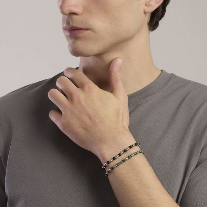 Bracciale uomo in acciaio e malachite sintetica