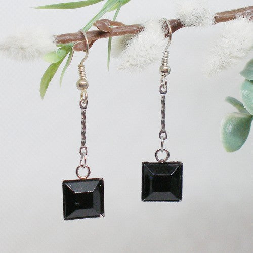 Minimalist Black Glass Dangle Earrings