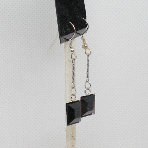 Minimalist Black Glass Dangle Earrings