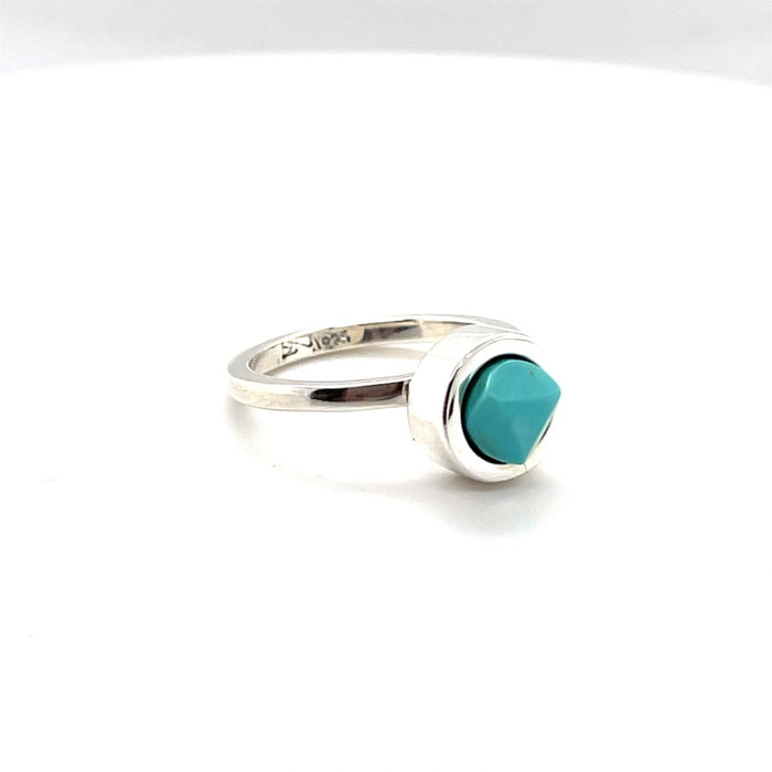 photo of a silver faceted round turquoise ring