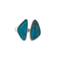 Sterling Silver Ring- Artisan Double Triangle Turquoise Bezeled Ring on white background