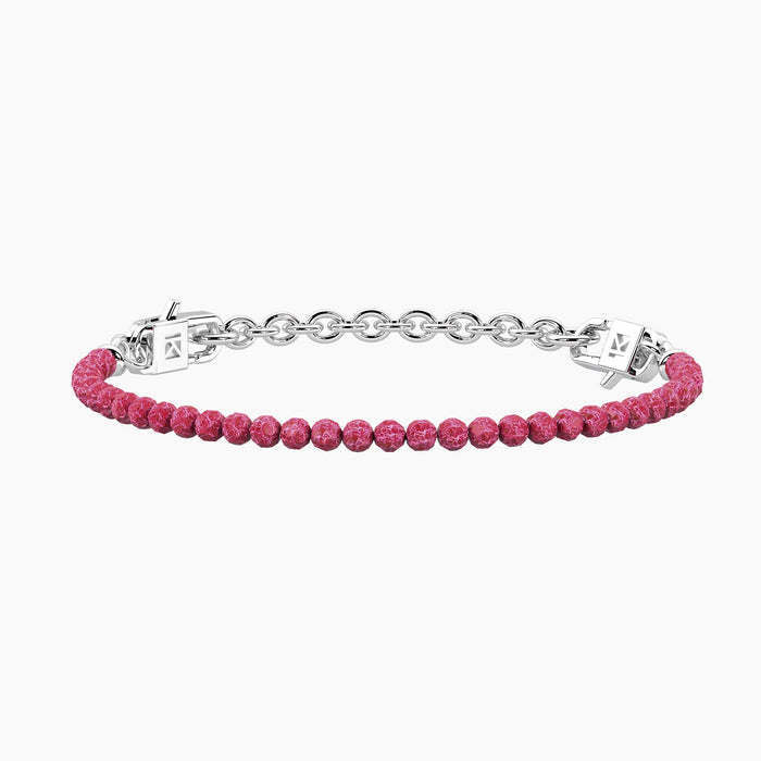 Bracciale componibile con zirconi rubino in acciaio argentato