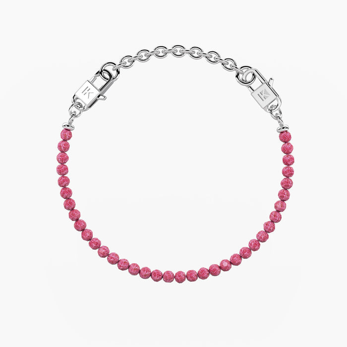 Bracciale componibile con zirconi rubino in acciaio argentato