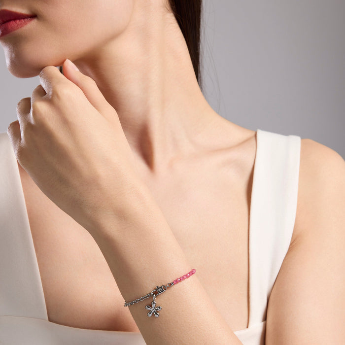 Bracciale componibile con zirconi rubino in acciaio argentato