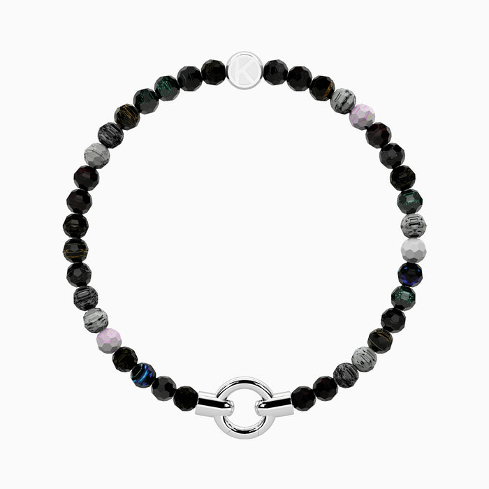 Bracciale elastico componibile con agata nera striata