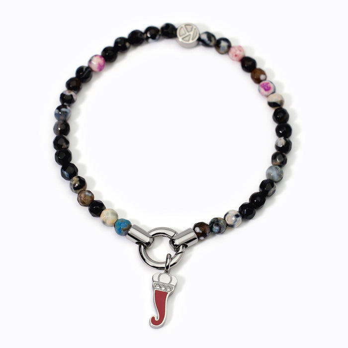 Bracciale elastico componibile con agata nera striata