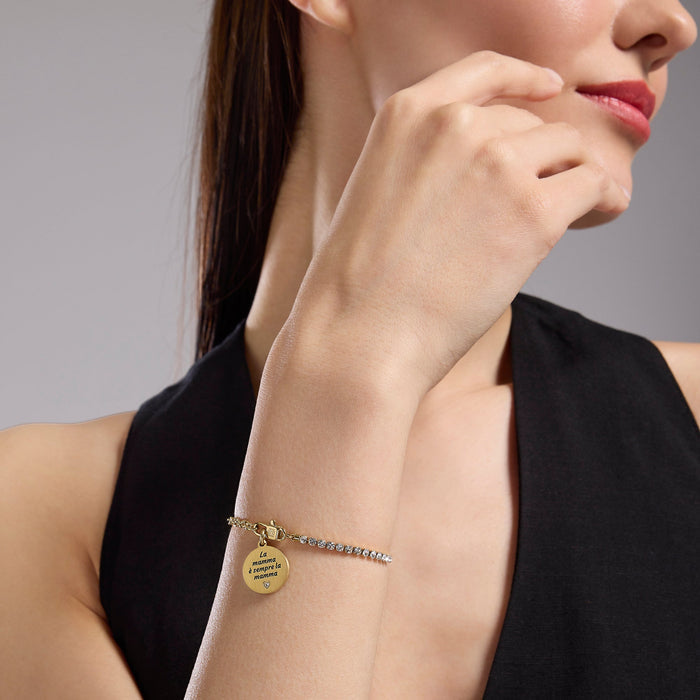 Bracciale tennis componibile in acciaio dorato