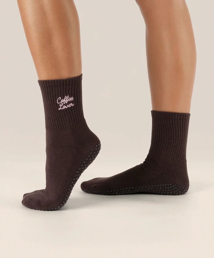 [MoveActive] Crew Non Slip Grip Socks - Coffee Lover