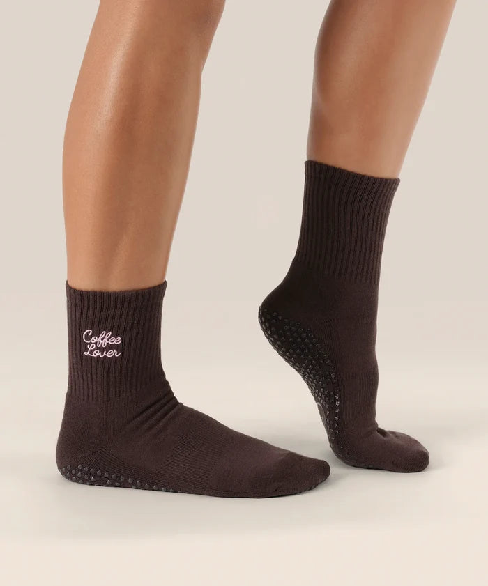 [MoveActive] Crew Non Slip Grip Socks - Coffee Lover
