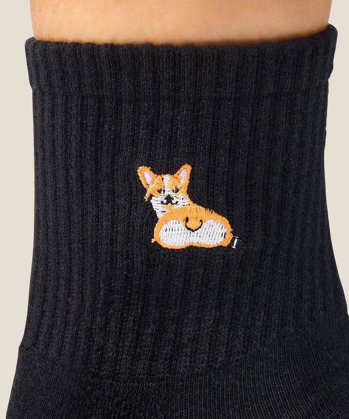 [MoveActive] Crew Non Slip Grip Socks - Corgi Black