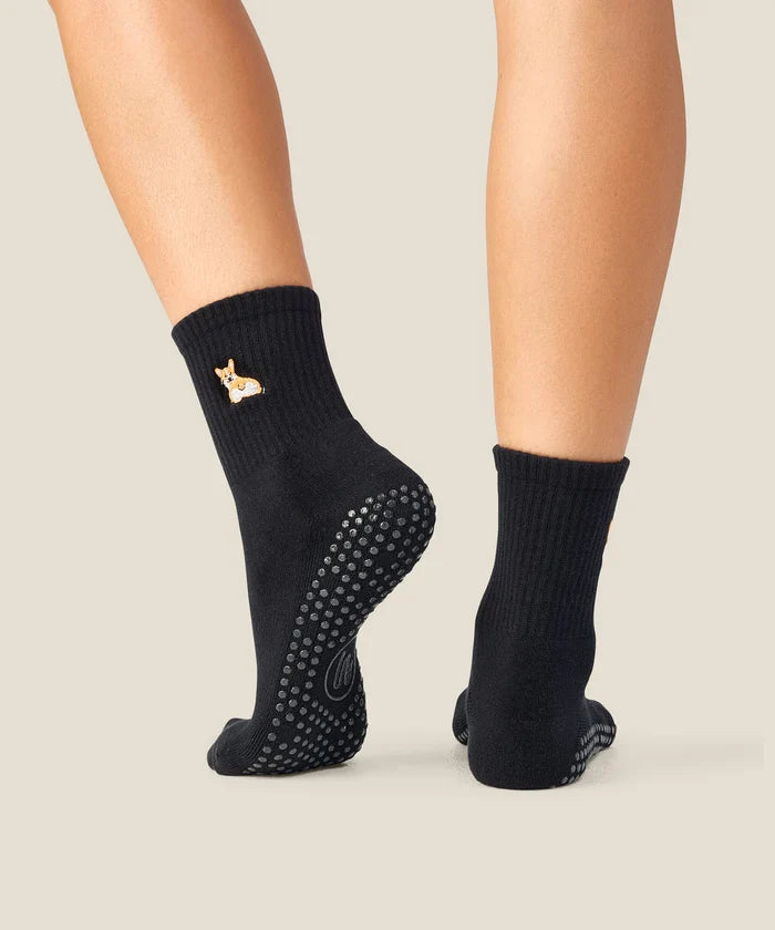 [MoveActive] Crew Non Slip Grip Socks - Corgi Black