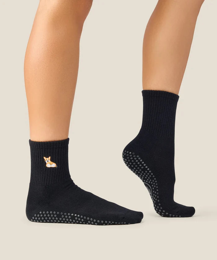 [MoveActive] Crew Non Slip Grip Socks - Corgi Black
