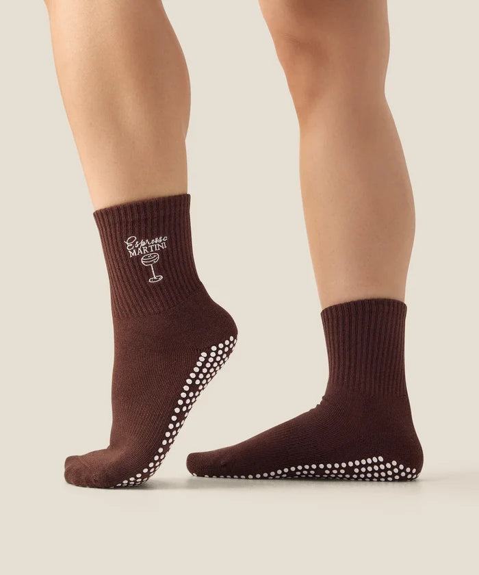 [MoveActive] Crew Non Slip Grip Socks - Espresso Martini