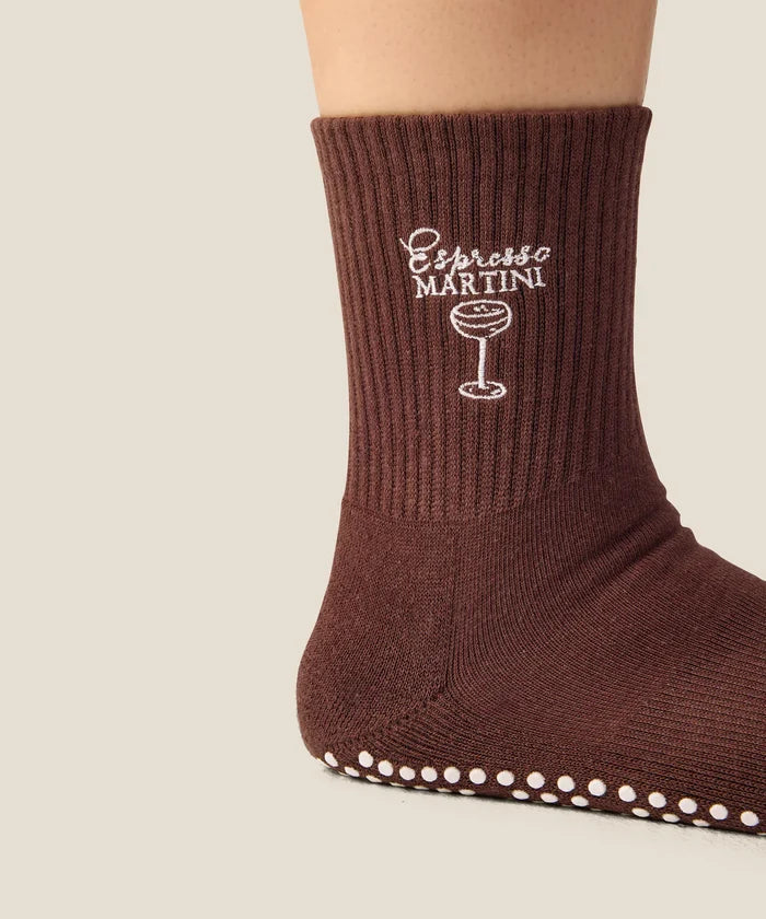 [MoveActive] Crew Non Slip Grip Socks - Espresso Martini