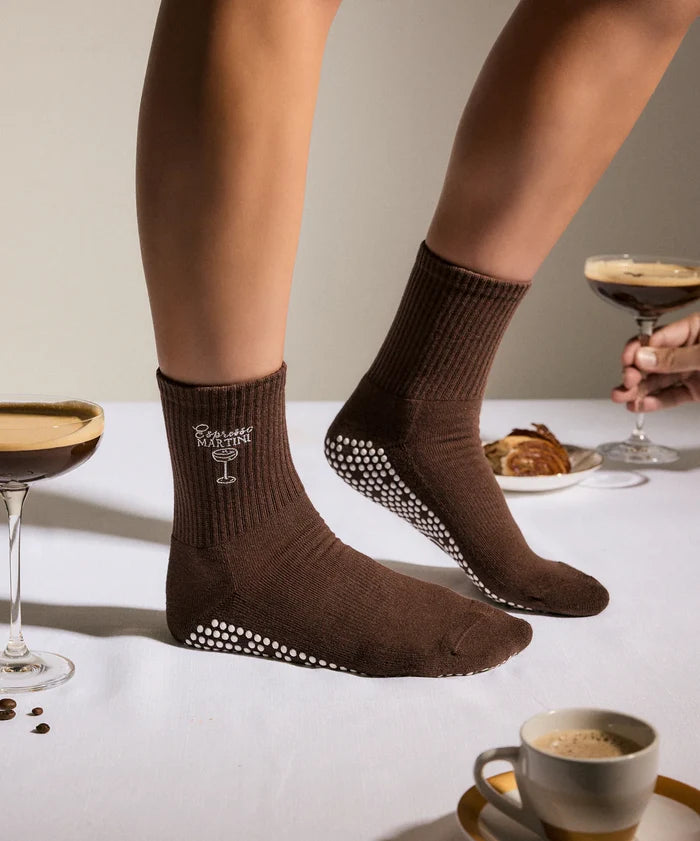 [MoveActive] Crew Non Slip Grip Socks - Espresso Martini