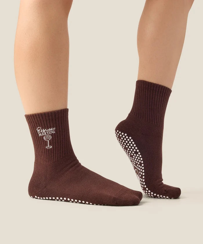 [MoveActive] Crew Non Slip Grip Socks - Espresso Martini