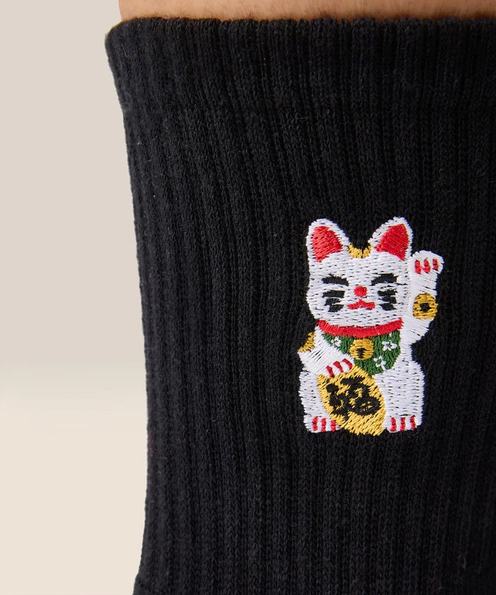 [MoveActive] Crew Non Slip Grip Socks - Fortune Kitty Black