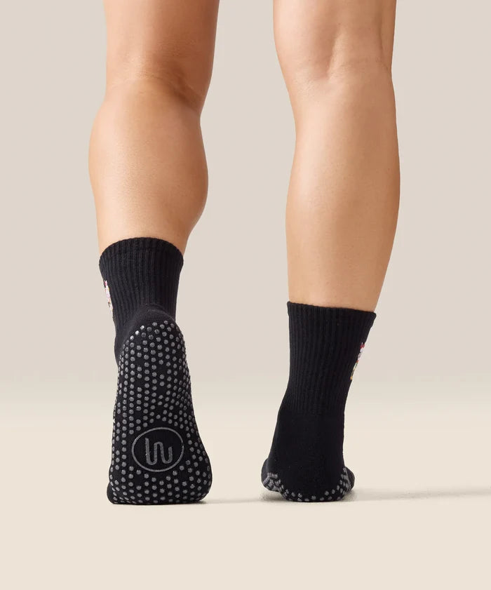 [MoveActive] Crew Non Slip Grip Socks - Fortune Kitty Black