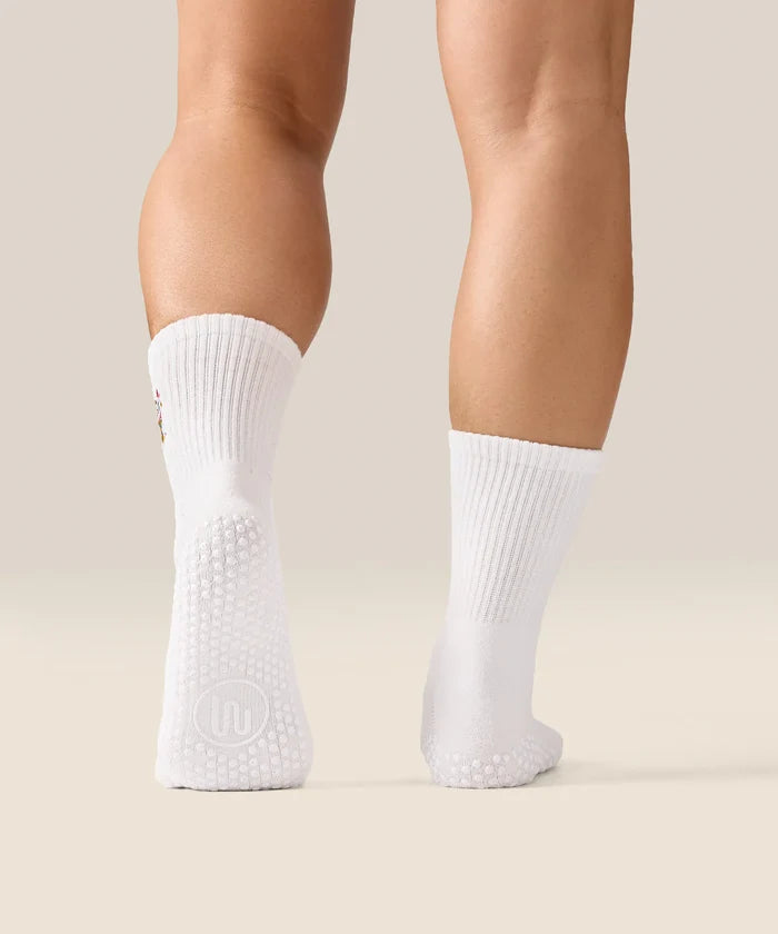 [MoveActive] Crew Non Slip Grip Socks - Fortune Kitty Ivory