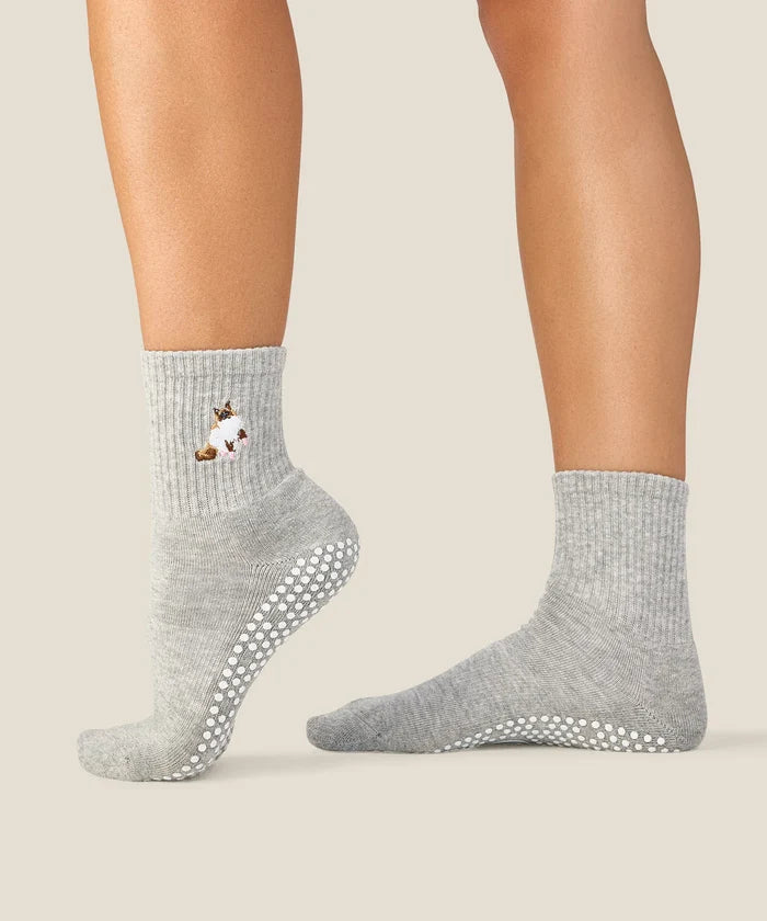 [MoveActive] Crew Non Slip Grip Socks - Ginger Cat Grey Marle
