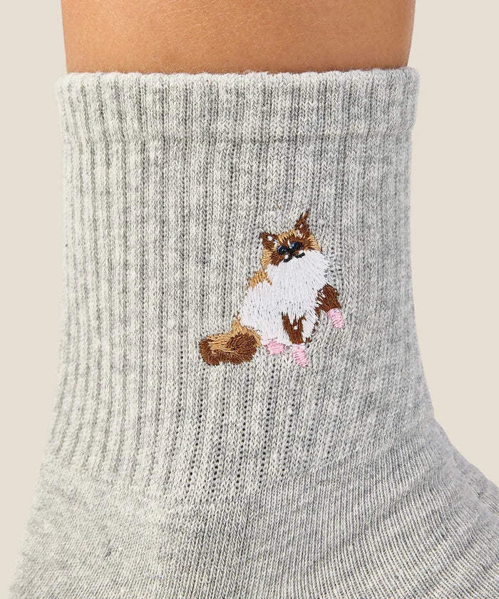 [MoveActive] Crew Non Slip Grip Socks - Ginger Cat Grey Marle