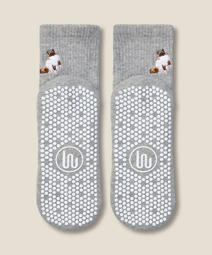 [MoveActive] Crew Non Slip Grip Socks - Ginger Cat Grey Marle