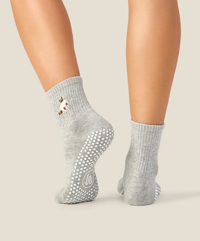 [MoveActive] Crew Non Slip Grip Socks - Ginger Cat Grey Marle