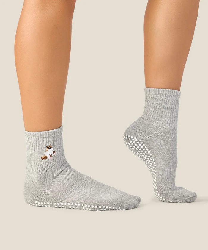 [MoveActive] Crew Non Slip Grip Socks - Ginger Cat Grey Marle