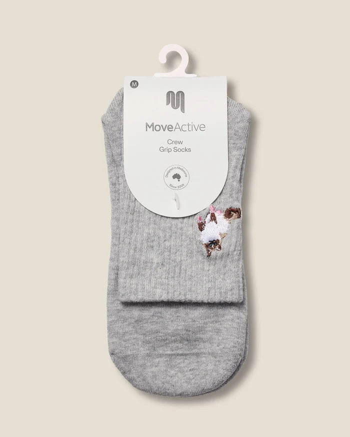 [MoveActive] Crew Non Slip Grip Socks - Ginger Cat Grey Marle