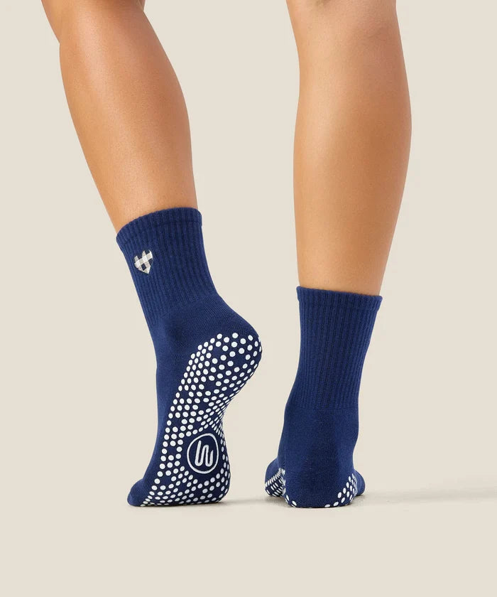 [MoveActive] Crew Non Slip Grip Socks - Gingham Heart Navy