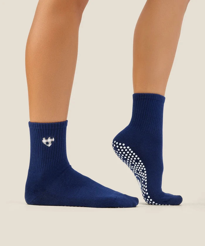 [MoveActive] Crew Non Slip Grip Socks - Gingham Heart Navy