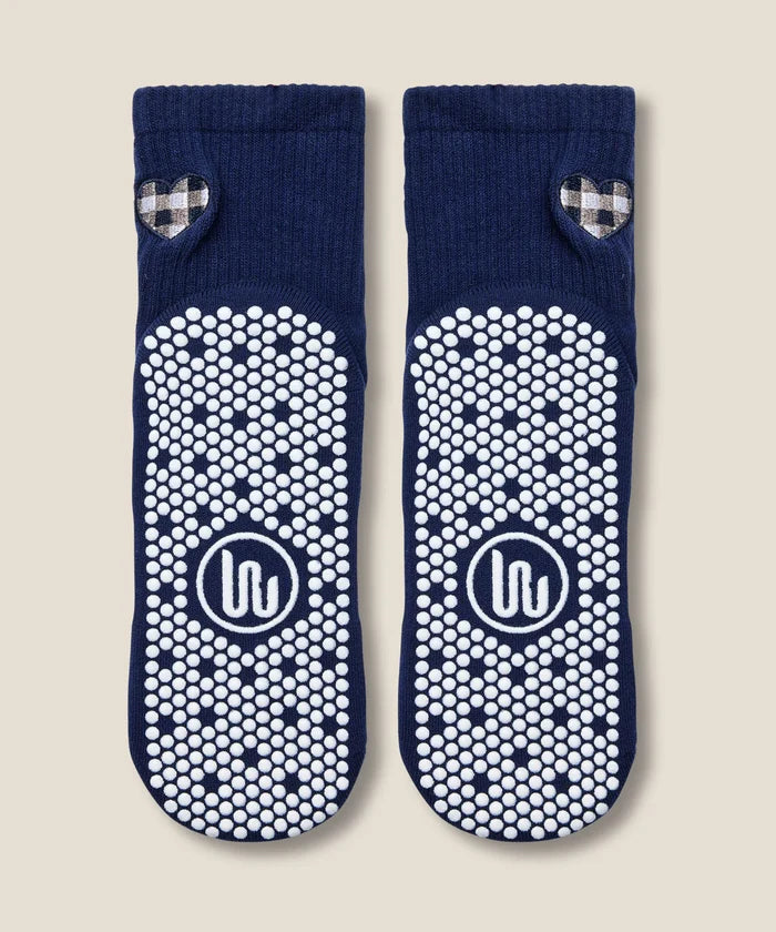 [MoveActive] Crew Non Slip Grip Socks - Gingham Heart Navy