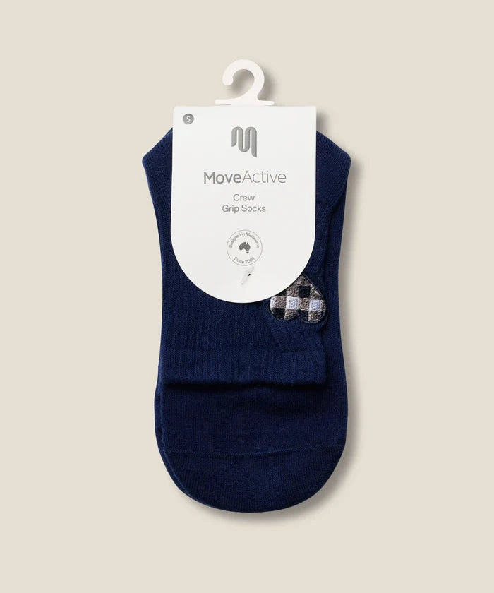 [MoveActive] Crew Non Slip Grip Socks - Gingham Heart Navy