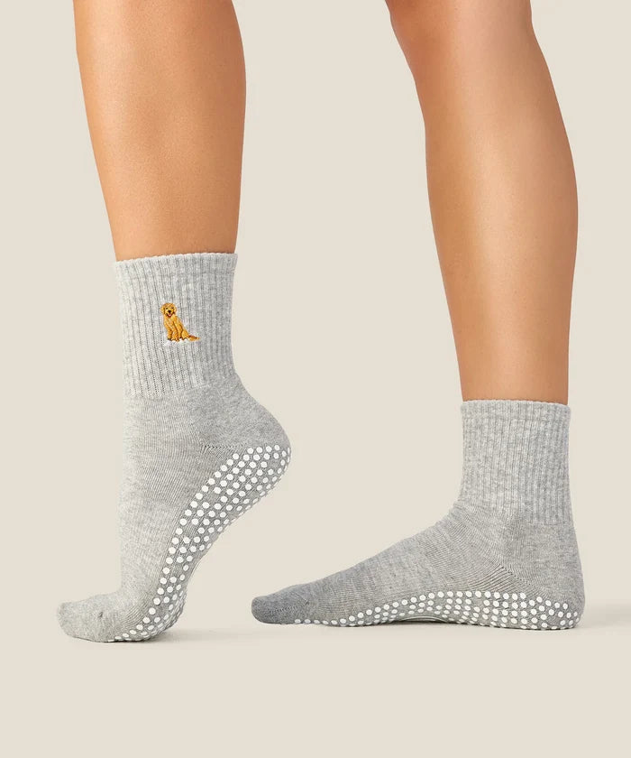 [MoveActive] Crew Non Slip Grip Socks - Golden Retriever Grey Marle