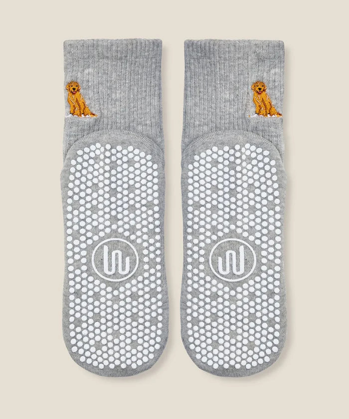 [MoveActive] Crew Non Slip Grip Socks - Golden Retriever Grey Marle