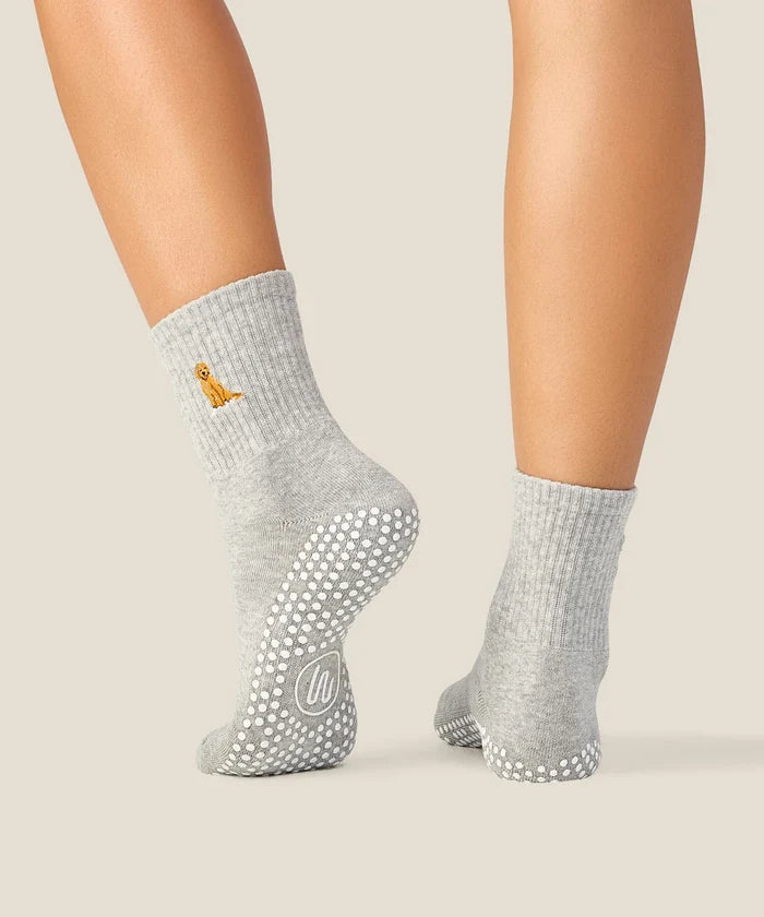 [MoveActive] Crew Non Slip Grip Socks - Golden Retriever Grey Marle