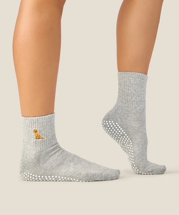 [MoveActive] Crew Non Slip Grip Socks - Golden Retriever Grey Marle