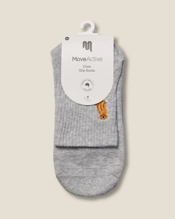 [MoveActive] Crew Non Slip Grip Socks - Golden Retriever Grey Marle