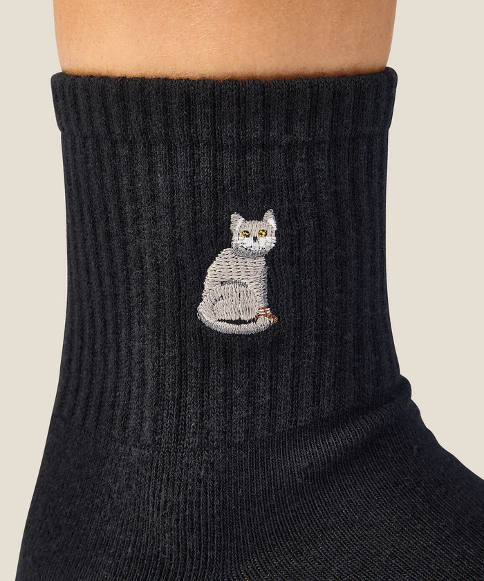 [MoveActive] Crew Non Slip Grip Socks - Grey Cat Black